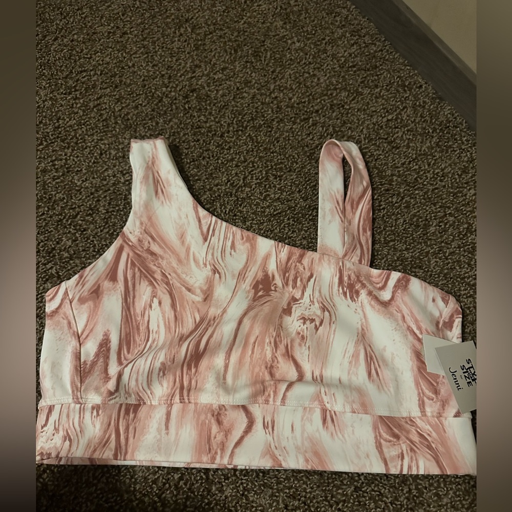 STYLE NOT SIZE FOR JENNI: ROSE MARBLE SPORTS BRA: PINK/WHITE: NWT: SZ 1X